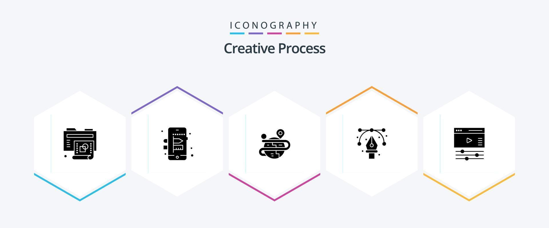 Creative Process 25 Glyph icon pack including page. pen. process. graphic. design vector