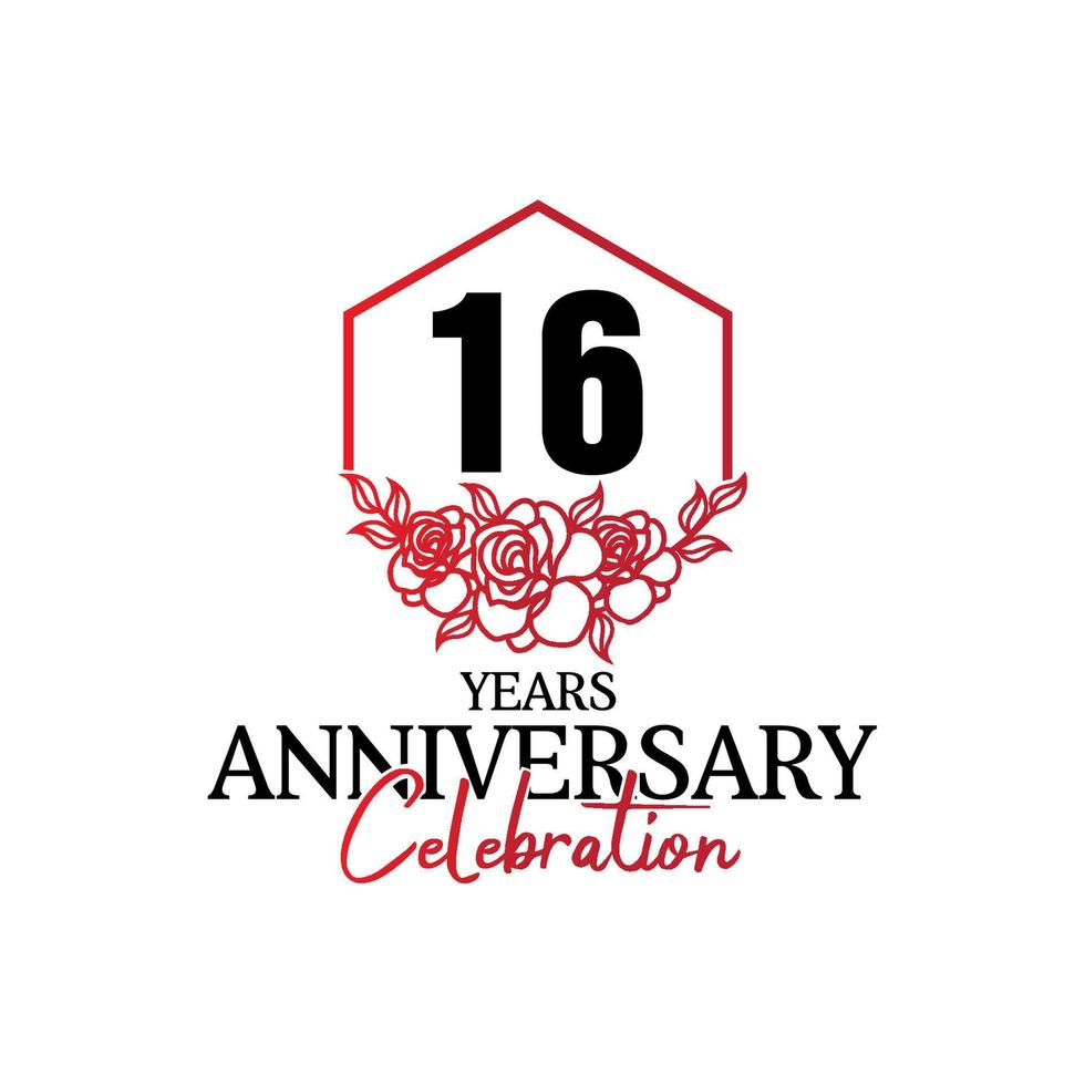16 years anniversary logo, luxurious anniversary vector design celebration