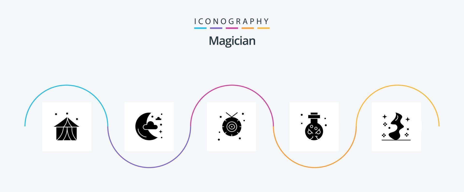 Magician Glyph 5 Icon Pack Including smoke. skull. accessories. ritual. knife vector