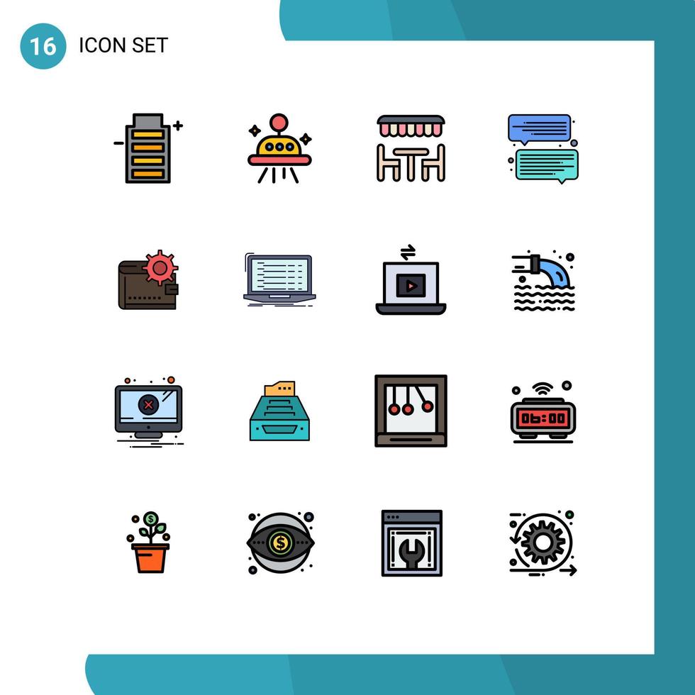 Set of 16 Commercial Flat Color Filled Lines pack for money cash dinner wallet communication Editable Creative Vector Design Elements