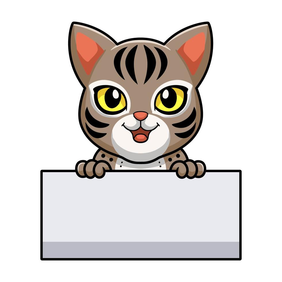 Cute dibujos animados de gato ocicat con cartel en blanco vector