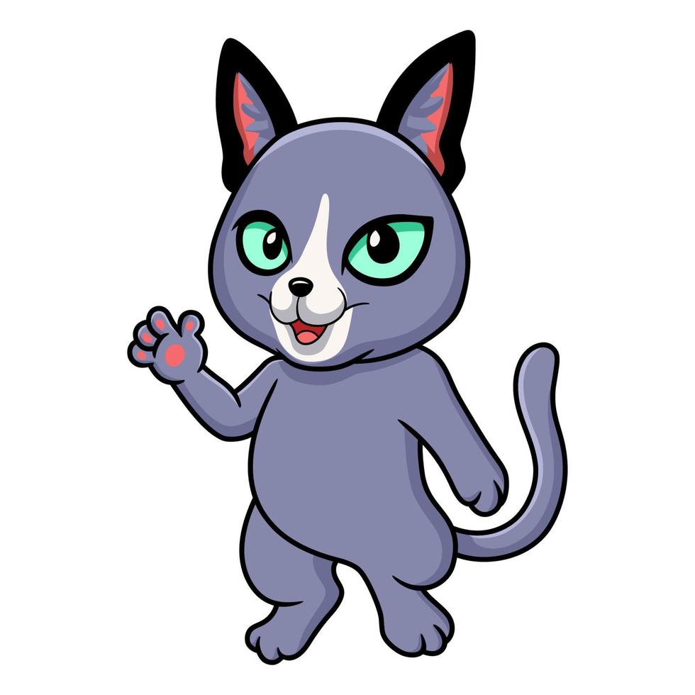 dibujos animados lindo gato azul ruso agitando la mano vector