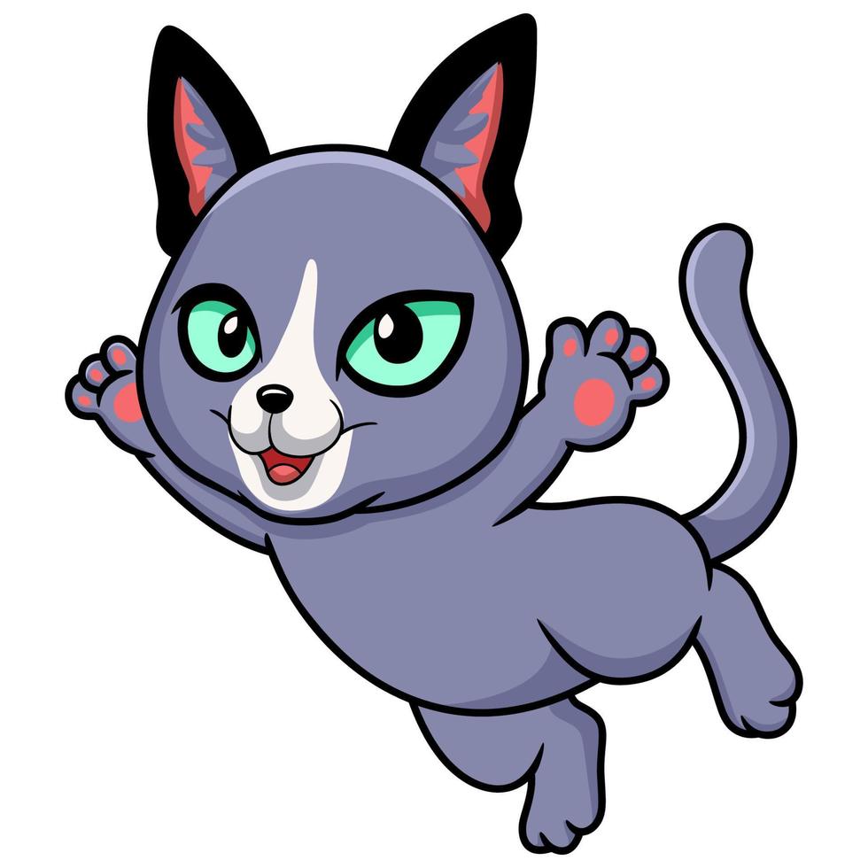 dibujos animados lindo gato azul ruso volando vector