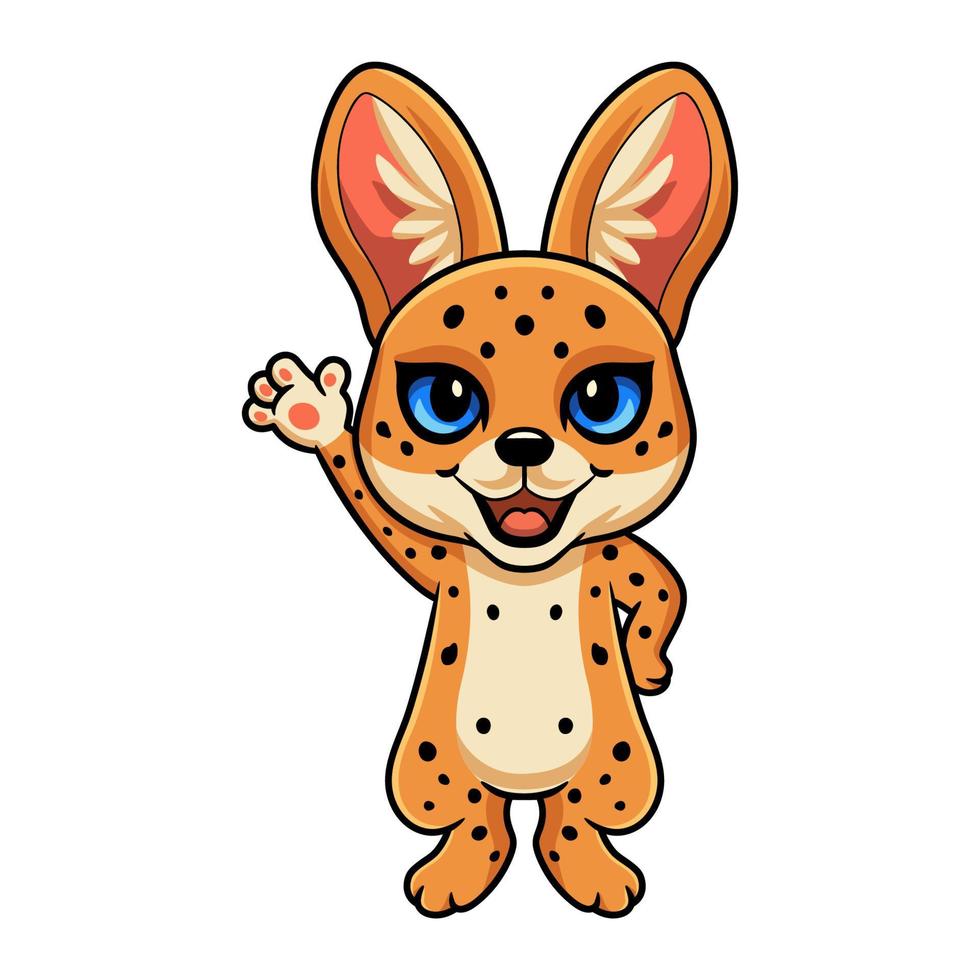 dibujos animados lindo gato serval agitando la mano vector