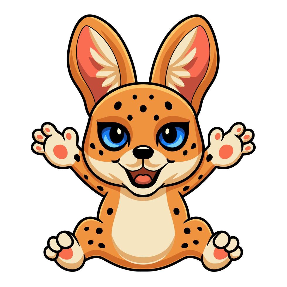 lindo, serval, gato, caricatura, sentado vector