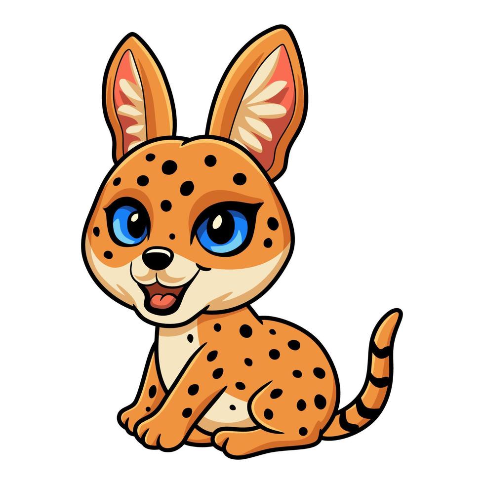 lindo, serval, gato, caricatura, sentado vector