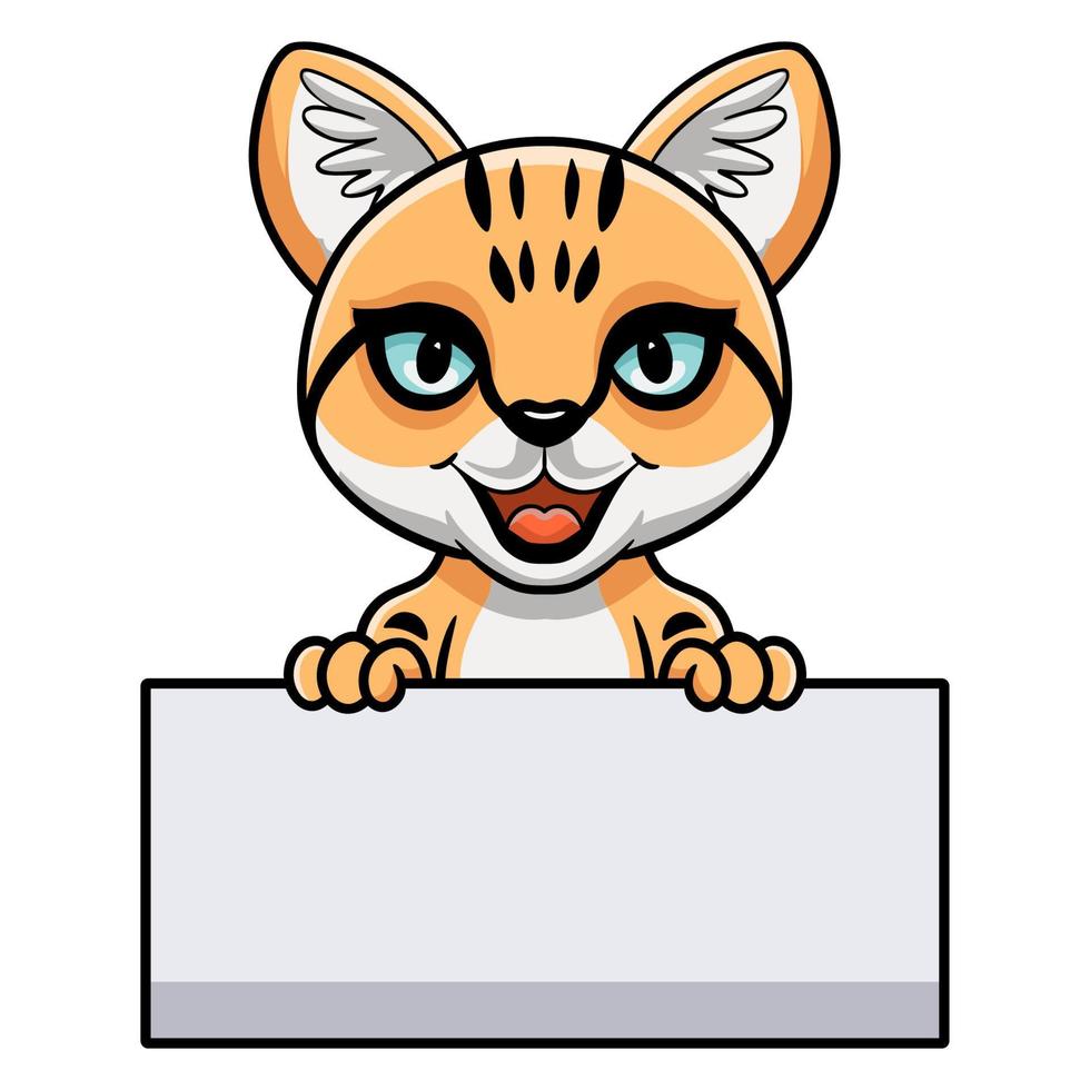 Cute sand cat cartoon holding blank sign vector