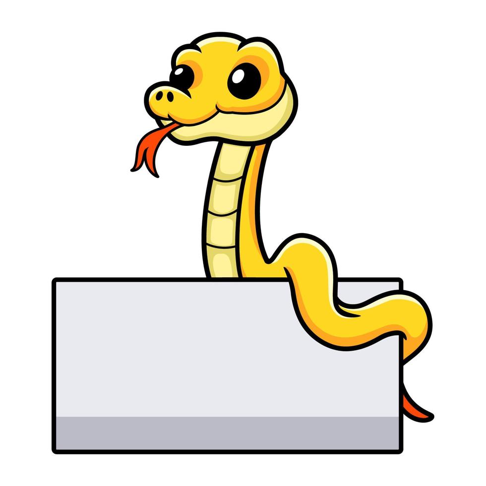 Cute yellow insularis snake cartoon with blank sign vector