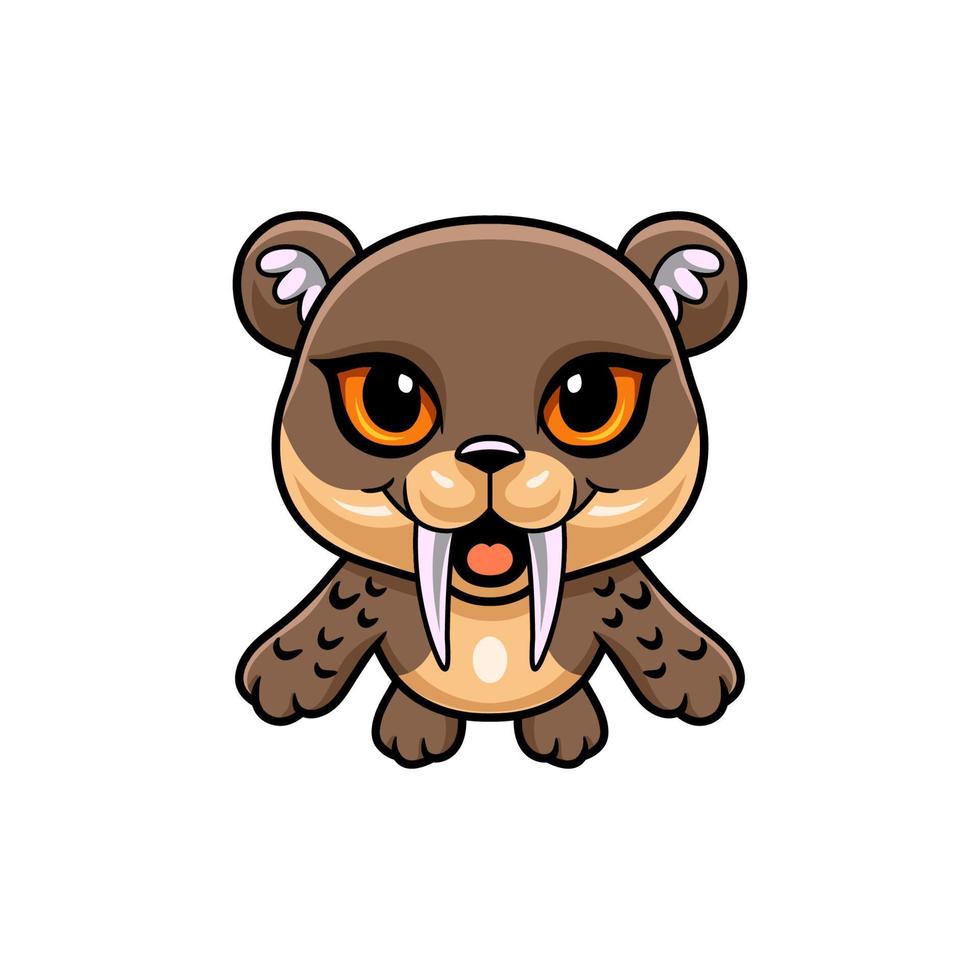 lindo pequeño vuelo de dibujos animados de smilodon vector