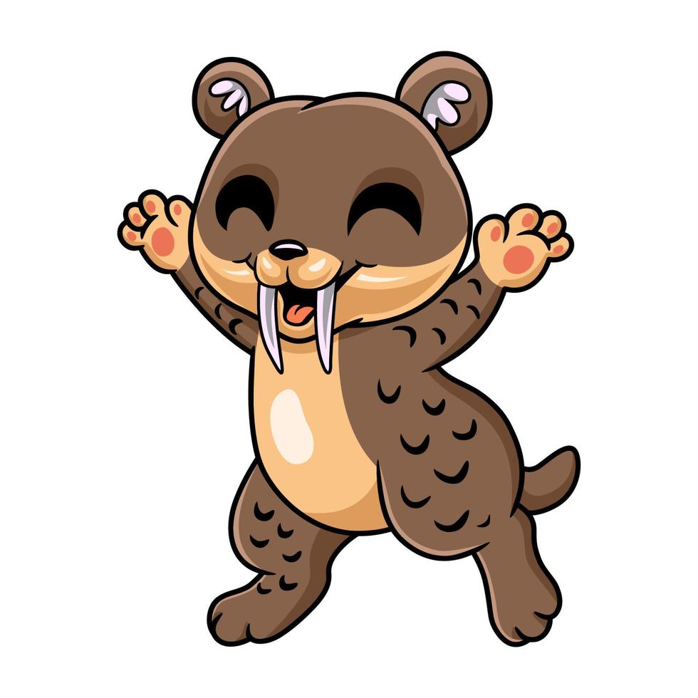 lindo pequeño pie de dibujos animados smilodon vector