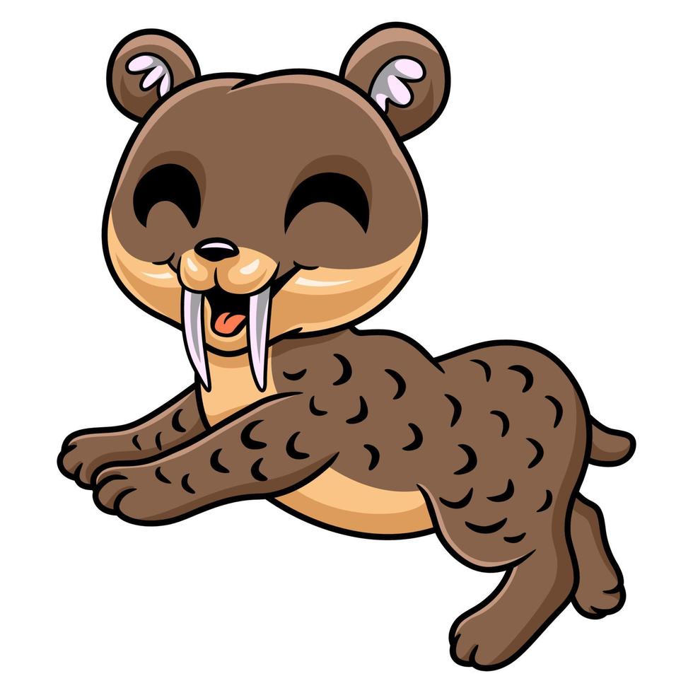 pequeño y lindo dibujo animado de smilodon saltando vector