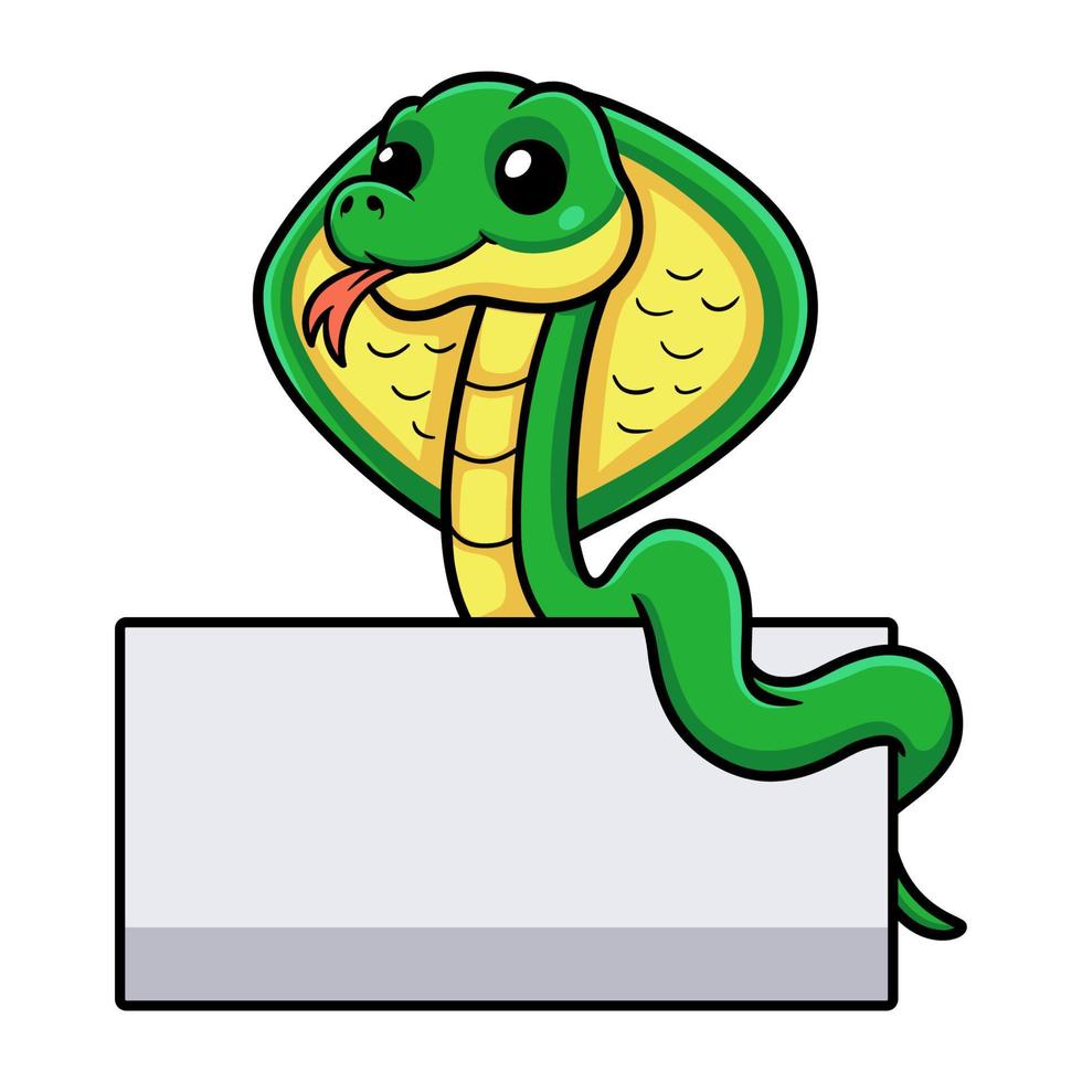 Cute little cobra snake cartoon with blank sign vector