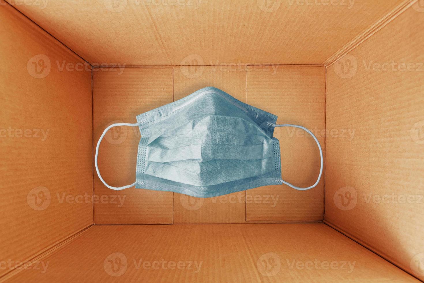 Medical mask in a cardboard box to protect against the virus. photo