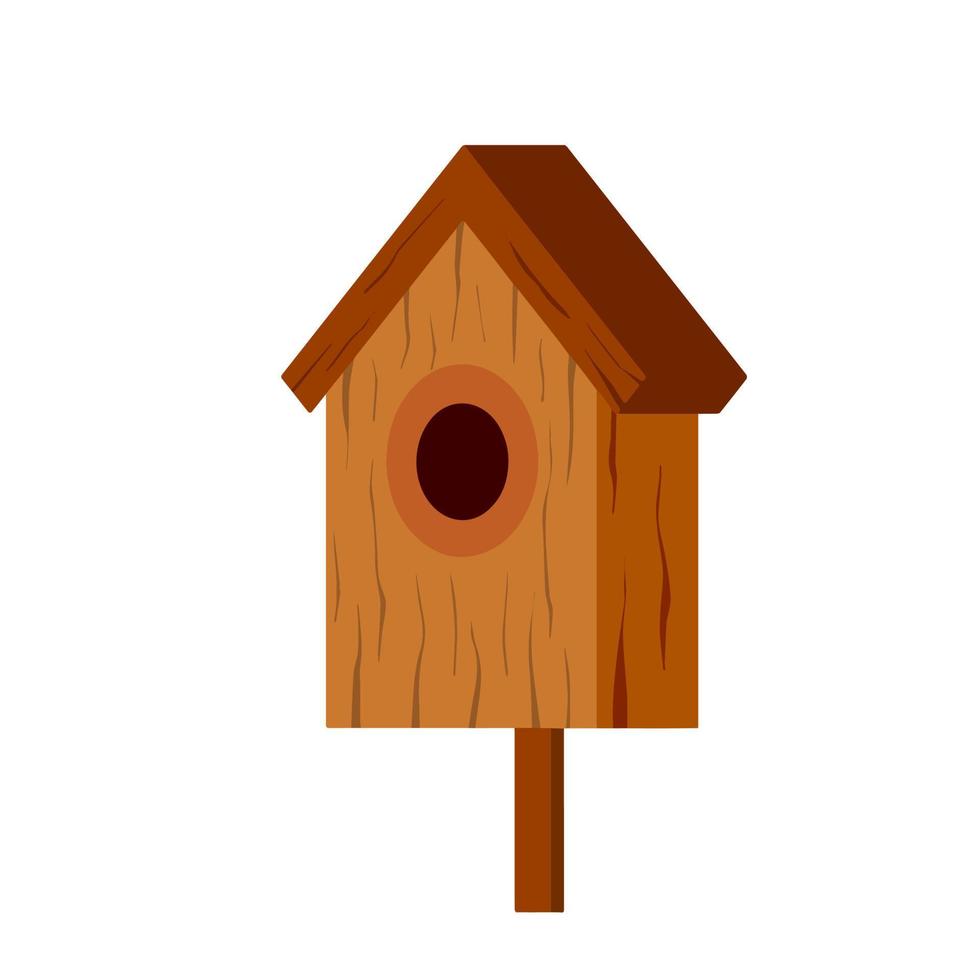 Wooden birdhouse. House for bird. Homemade nest for animal. Flat cartoon illustration vector