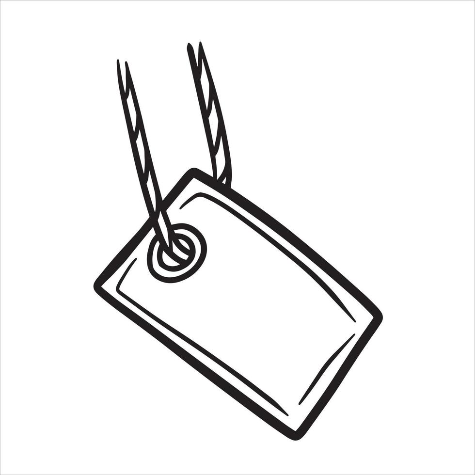 Cardboard label with rope. Empty template for cardboard tag for Sale and retail. Hand-drawn store price. Outline cartoon illustration vector