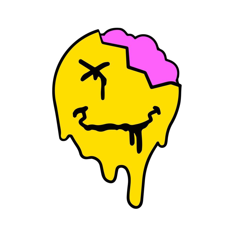 Acid smile face. Psychedelic symbol of rave and techno. Funny sticker for crazy print. vector