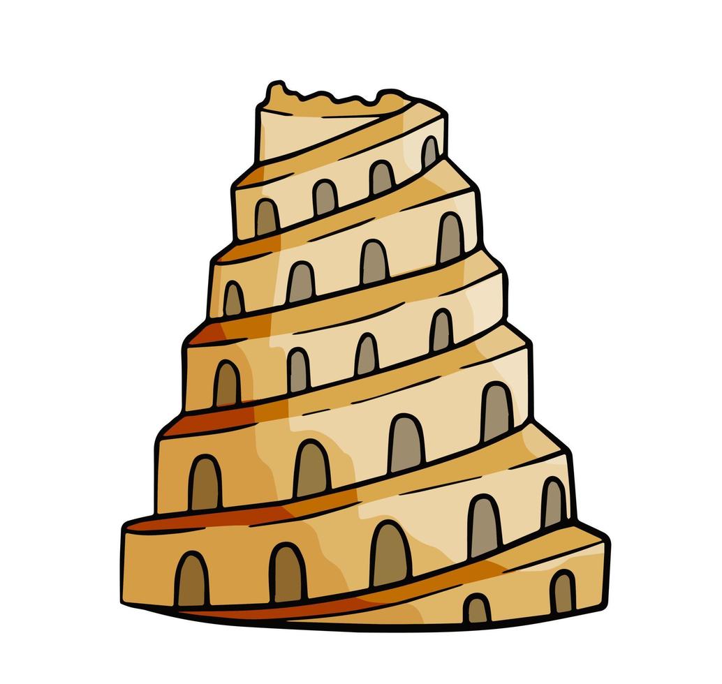 Tower of Babel. Ancient city Babylon of Mesopotamia and Iraq. Biblical story. Sumerian civilization. History and archaeology. Hand drawn sketch vector