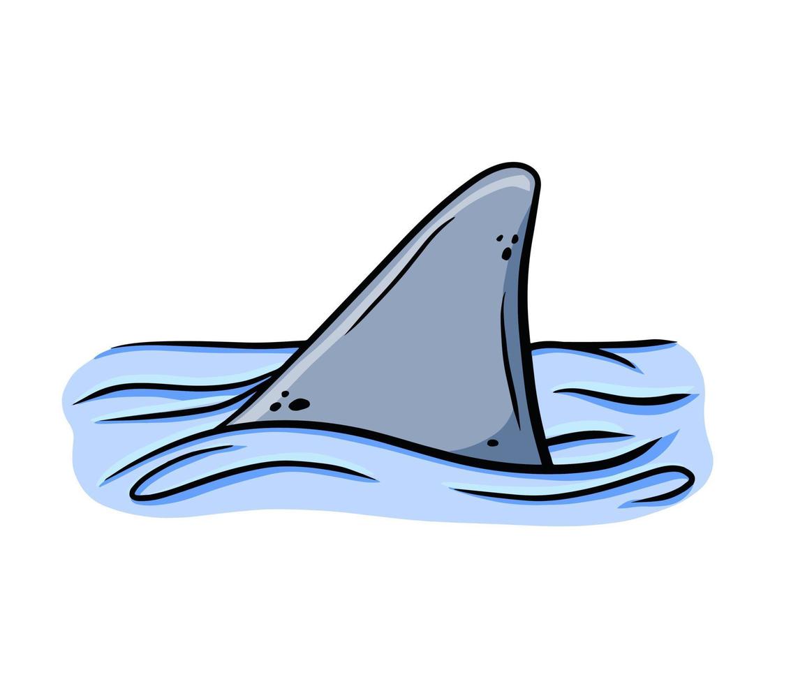 Shark fin. Predatory fish under water with waves. Drawing for print with dangerous marine animal. Flat cartoon illustration vector