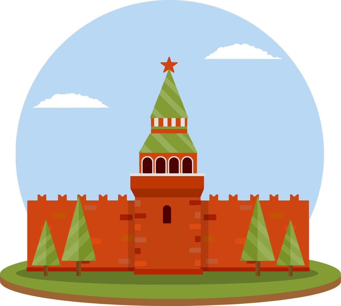 kremlin de moscú destino turístico para la gira a la capital. fortaleza con torre y muralla. atracción turística. ilustración plana de dibujos animados. temporada de verano. residencia de ruso. presidente en la plaza roja vector