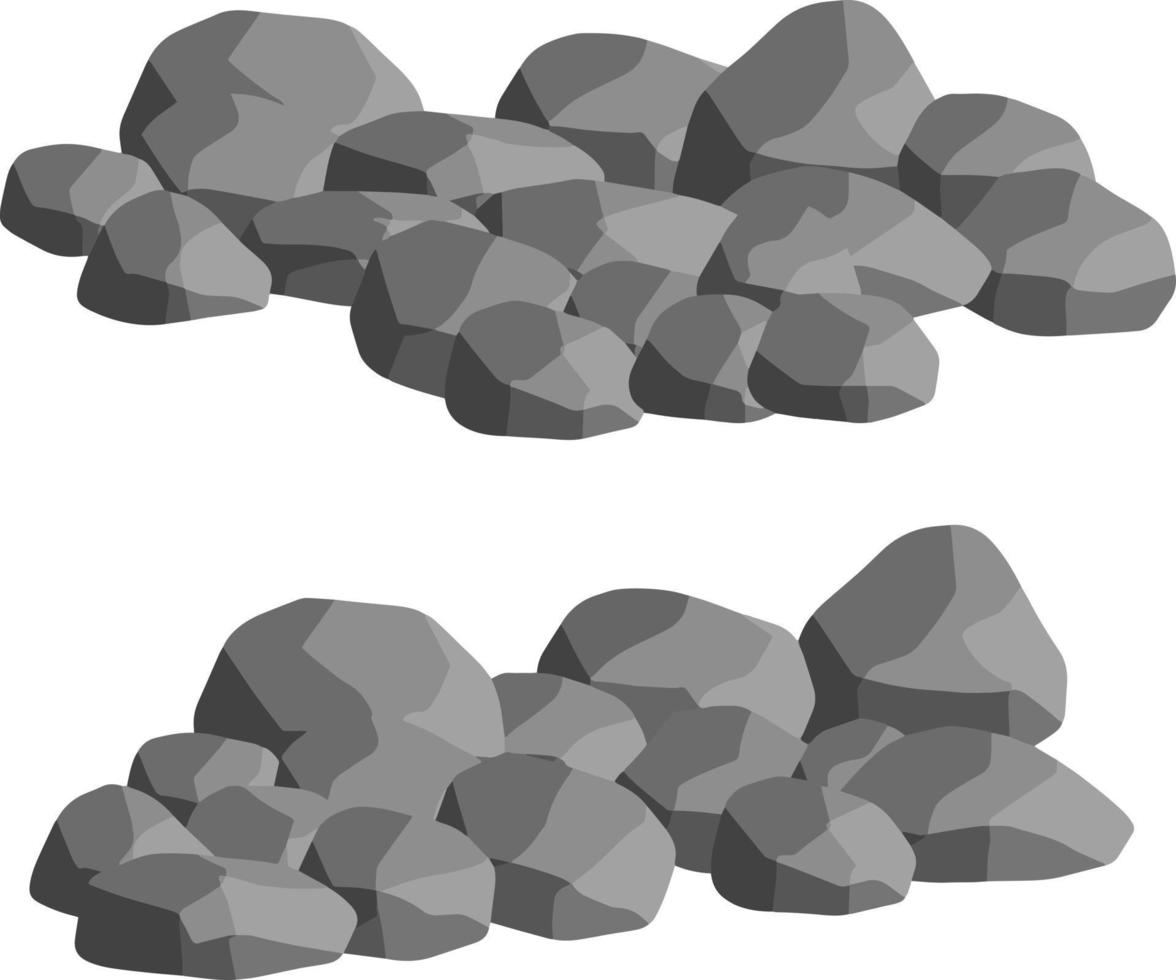 Set of gray granite stones of different shapes. Element of nature, mountains, rocks, caves. Minerals, boulder and cobble isolated on white vector