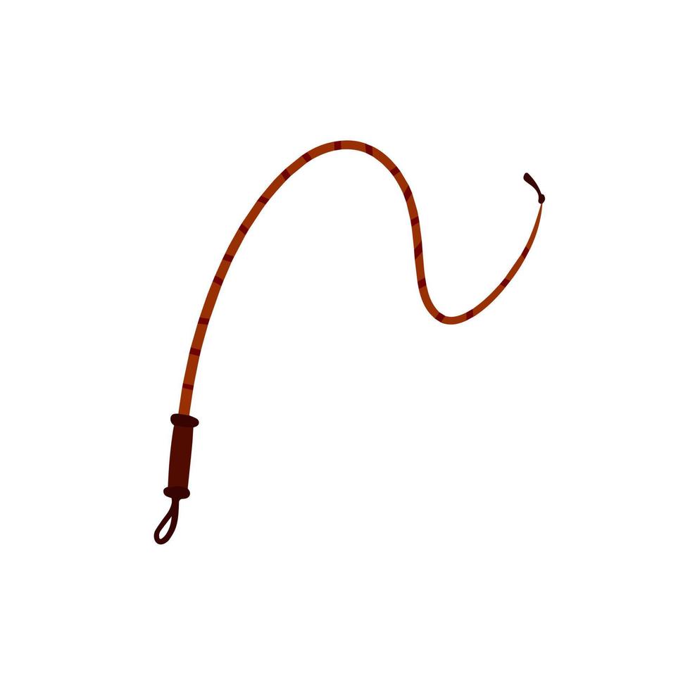 Whip for training an animal. Long cord. Horsewhip of Wild West. Flat cartoon. Concept of slavery, submission and domination. vector