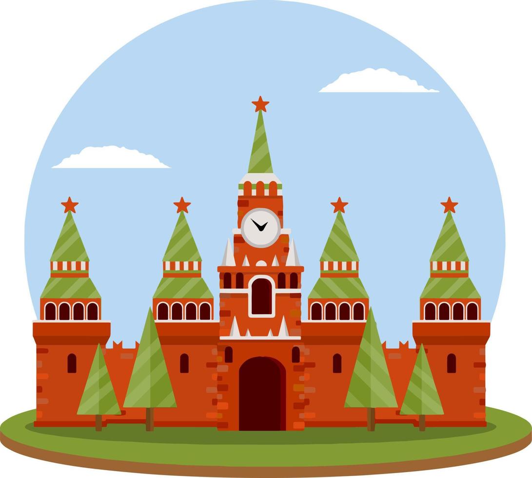 kremlin de moscú destino turístico para la gira a la capital. fortaleza con torre y muralla. atracción turística. ilustración plana de dibujos animados. temporada de verano. residencia de ruso. presidente en la plaza roja vector