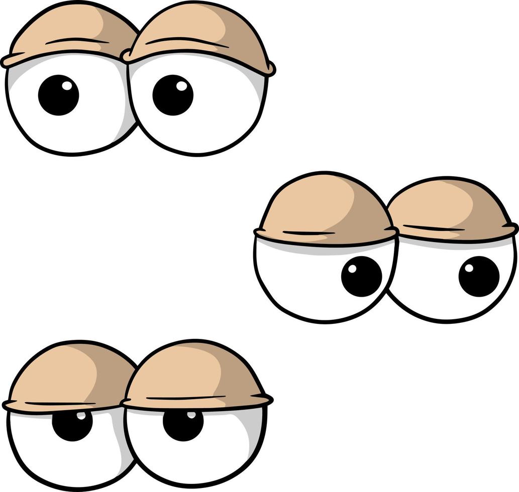 Set funny eye. Comic emotions. The element of a person face. Hand - drawn eyes with eyelids. Tired expression. vector