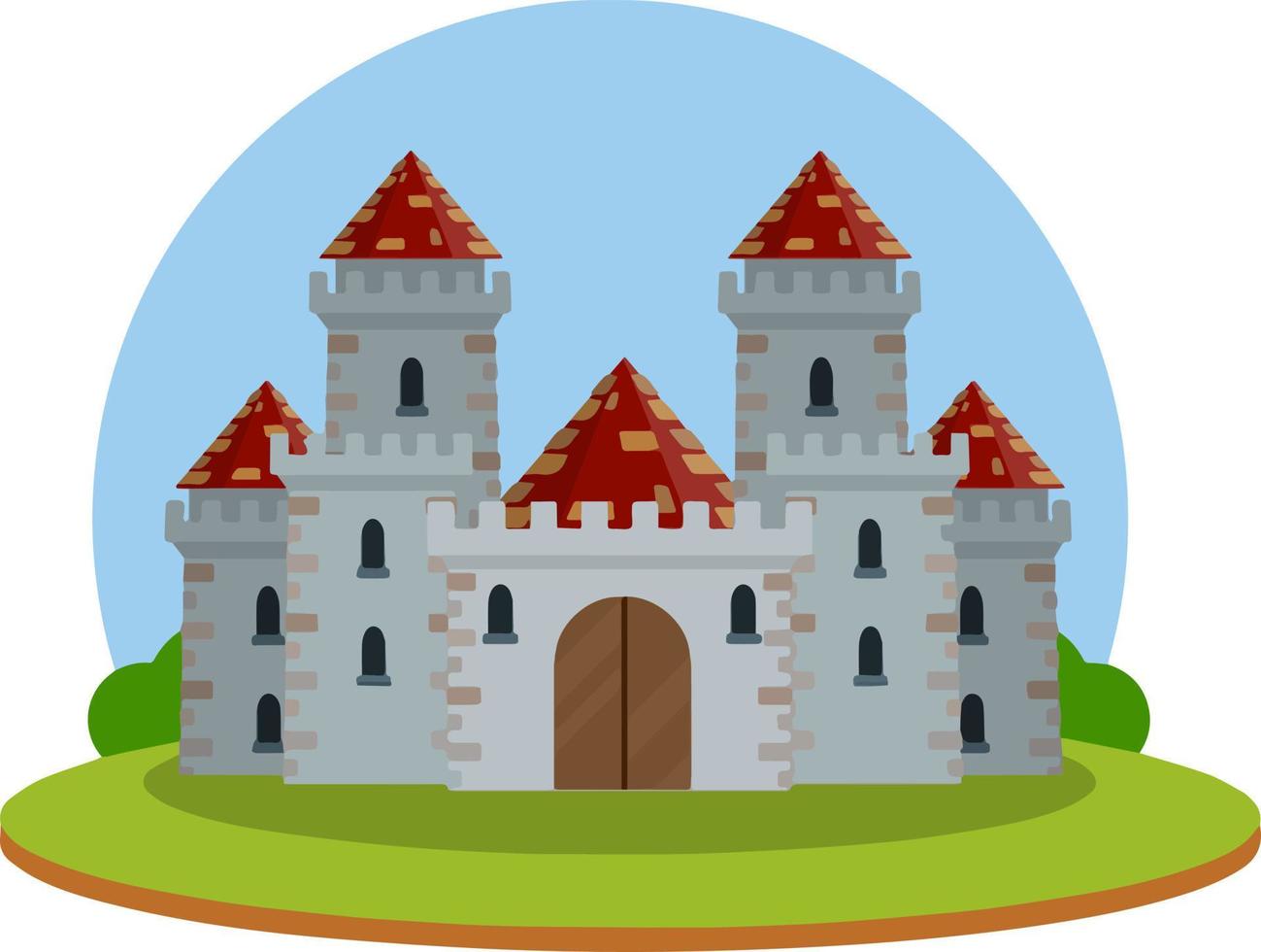 Castle with towers and walls. Defense construction. Medieval European architecture. Home of knight and king. Protection and security. Flat Icon for app and game vector