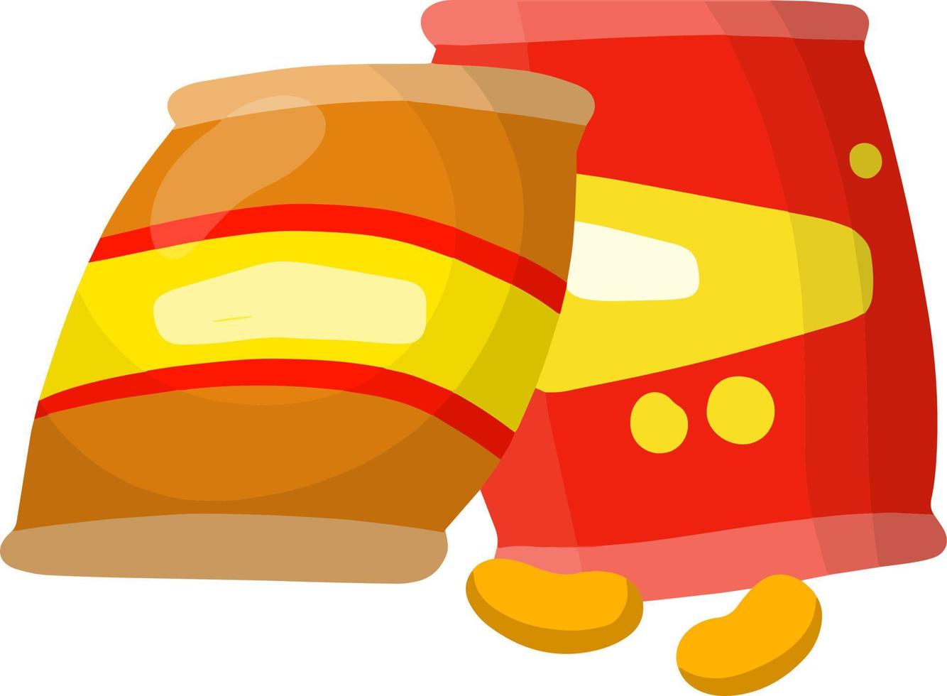 conjunto de diferentes bocadillos. comida callejera chatarra. ilustración plana de dibujos animados. Paquete de galletas aislado sobre fondo blanco. vector