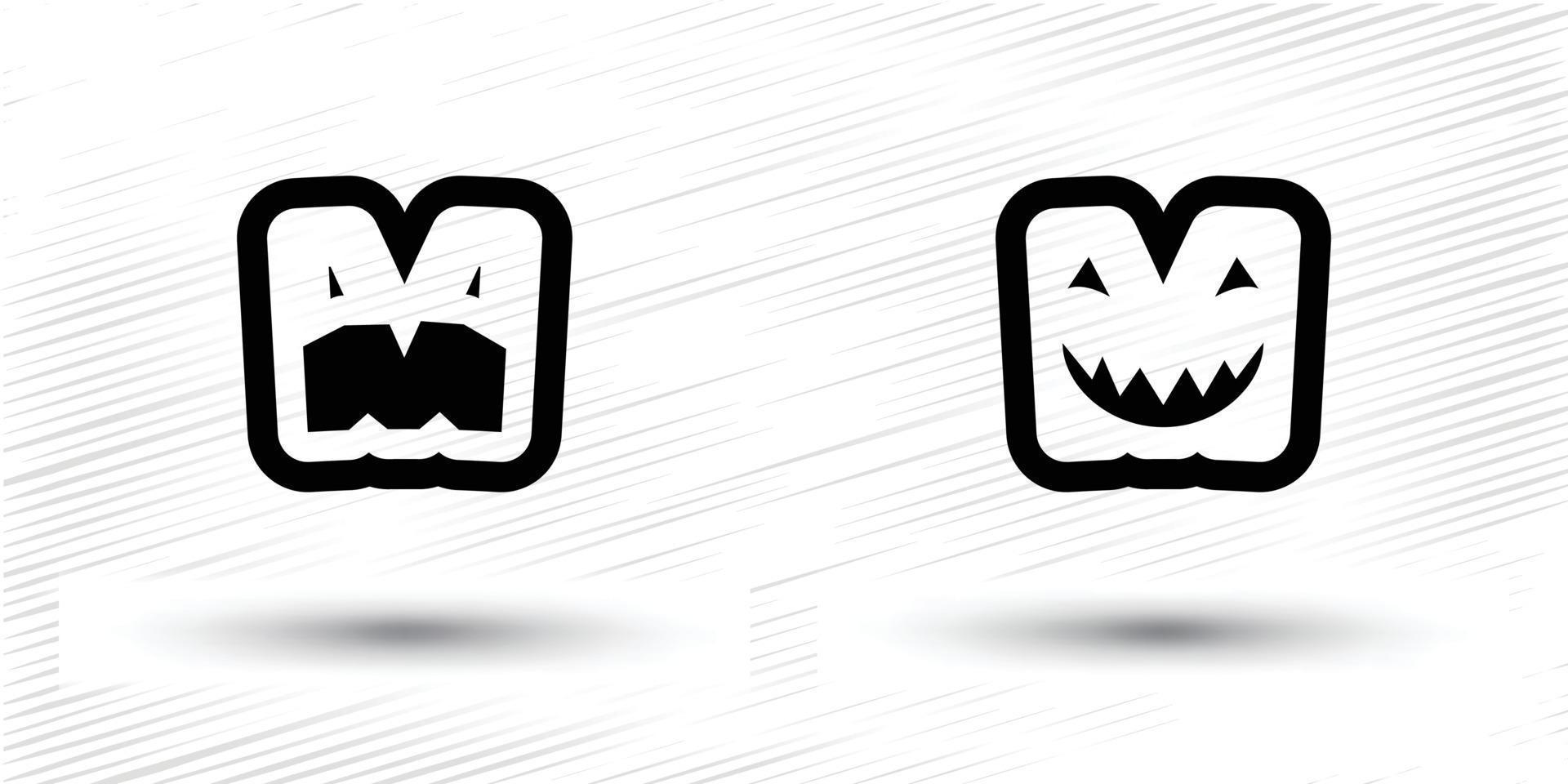 m letter logo with angry scream expression and evil smile vector