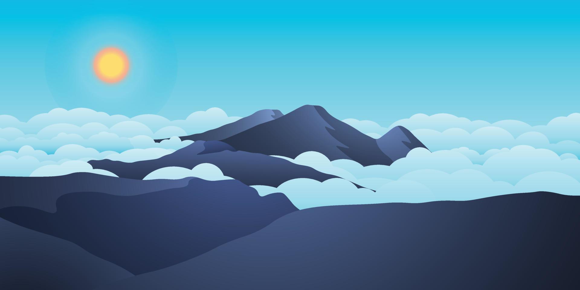 peaceful beautiful midday over prau mountains with ocean of clouds, Use as landscape background or wallpaper. vector