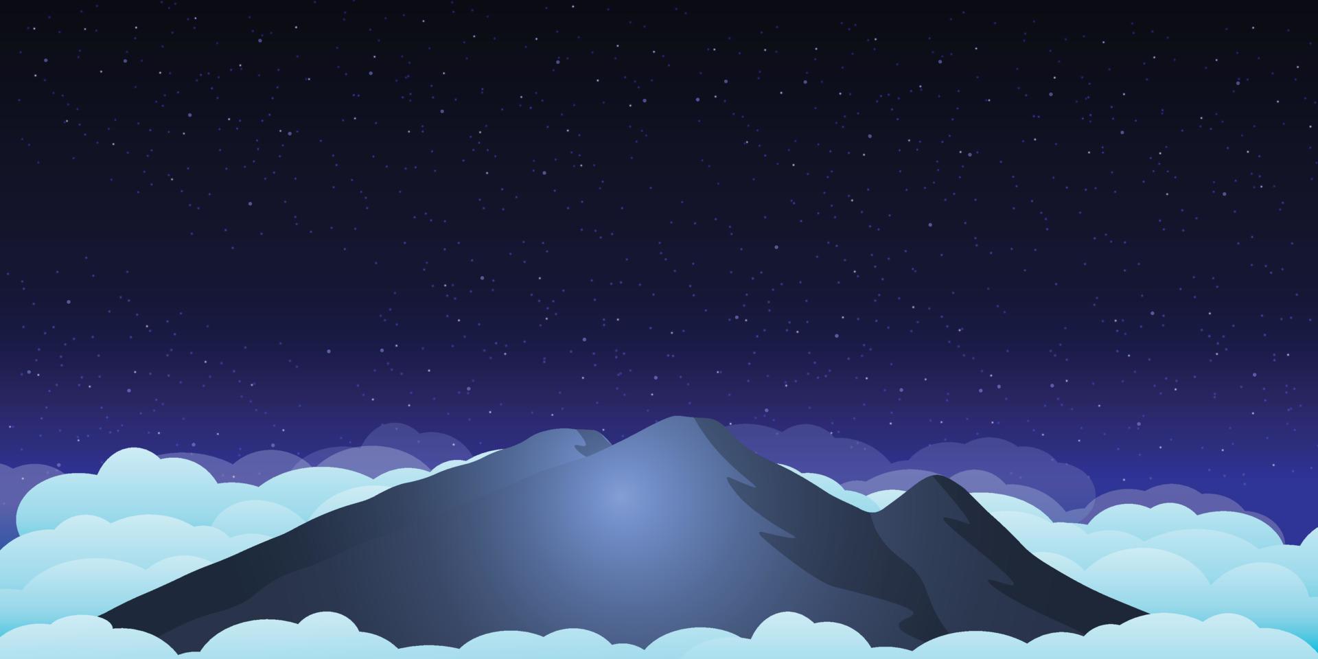 peaceful beautiful night over prau mountains with ocean of clouds, Use as landscape background or wallpaper. vector