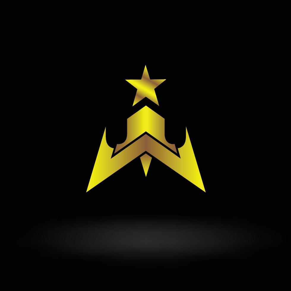 achievement trophy logo with star and gold color combination vector