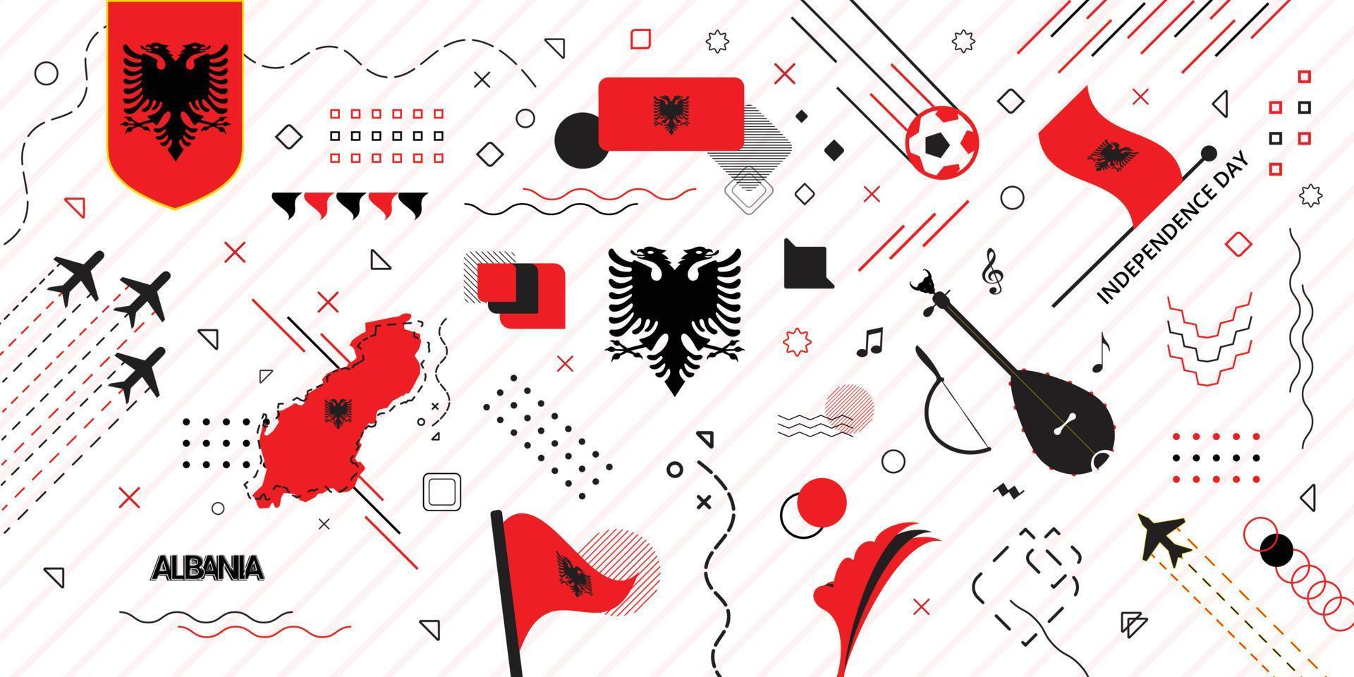 albania elements background memphis style, to commemorate the big day in the country of albania vector