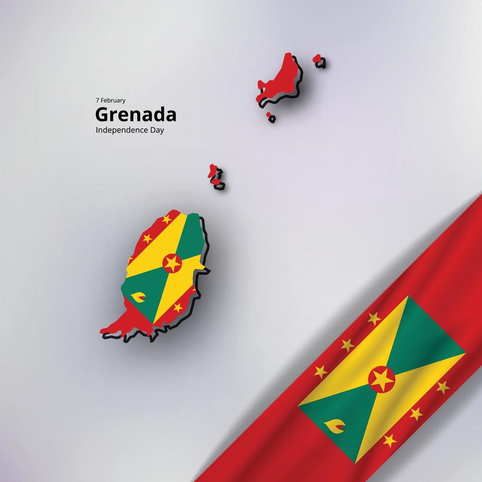 feliz día de la independencia de granada, mapa combinado y diseño de bandera vector