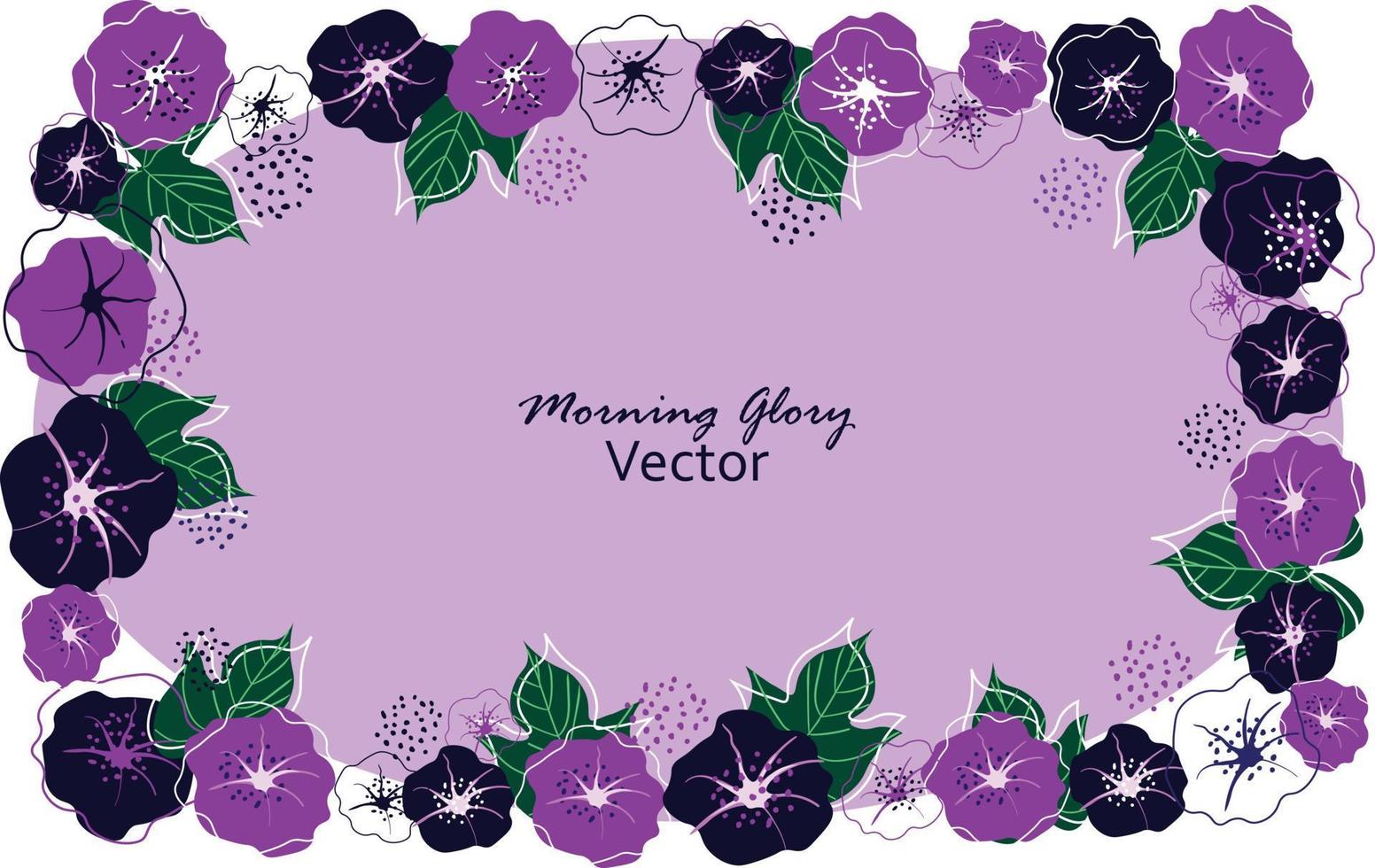 ilustración vectorial de flores de la gloria de la mañana con corona de marco de hojas vector