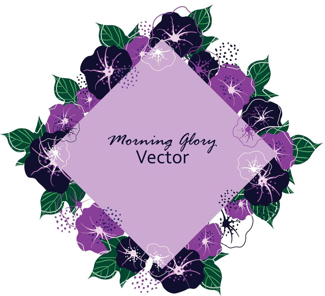 Vector illustration of Morning glory flowers with leaves frame wreth