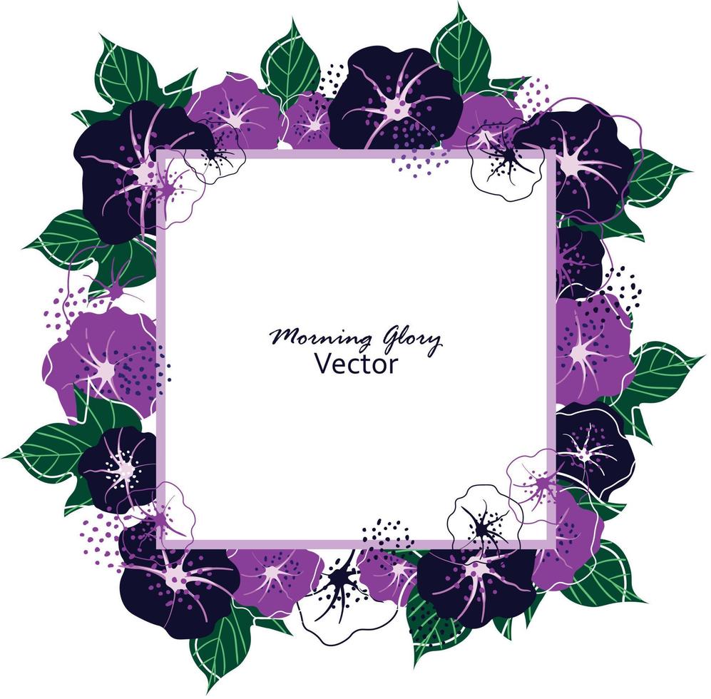 Vector illustration of Morning glory flowers with leaves frame wreth