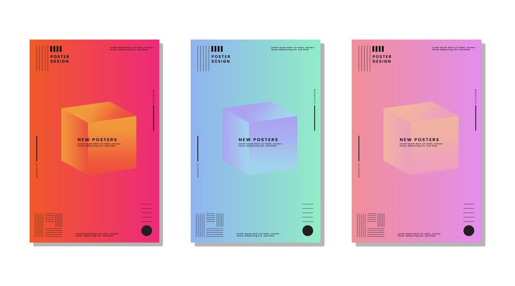 Poster Template Set with gradient Hologram theme and Geometry vector elements.