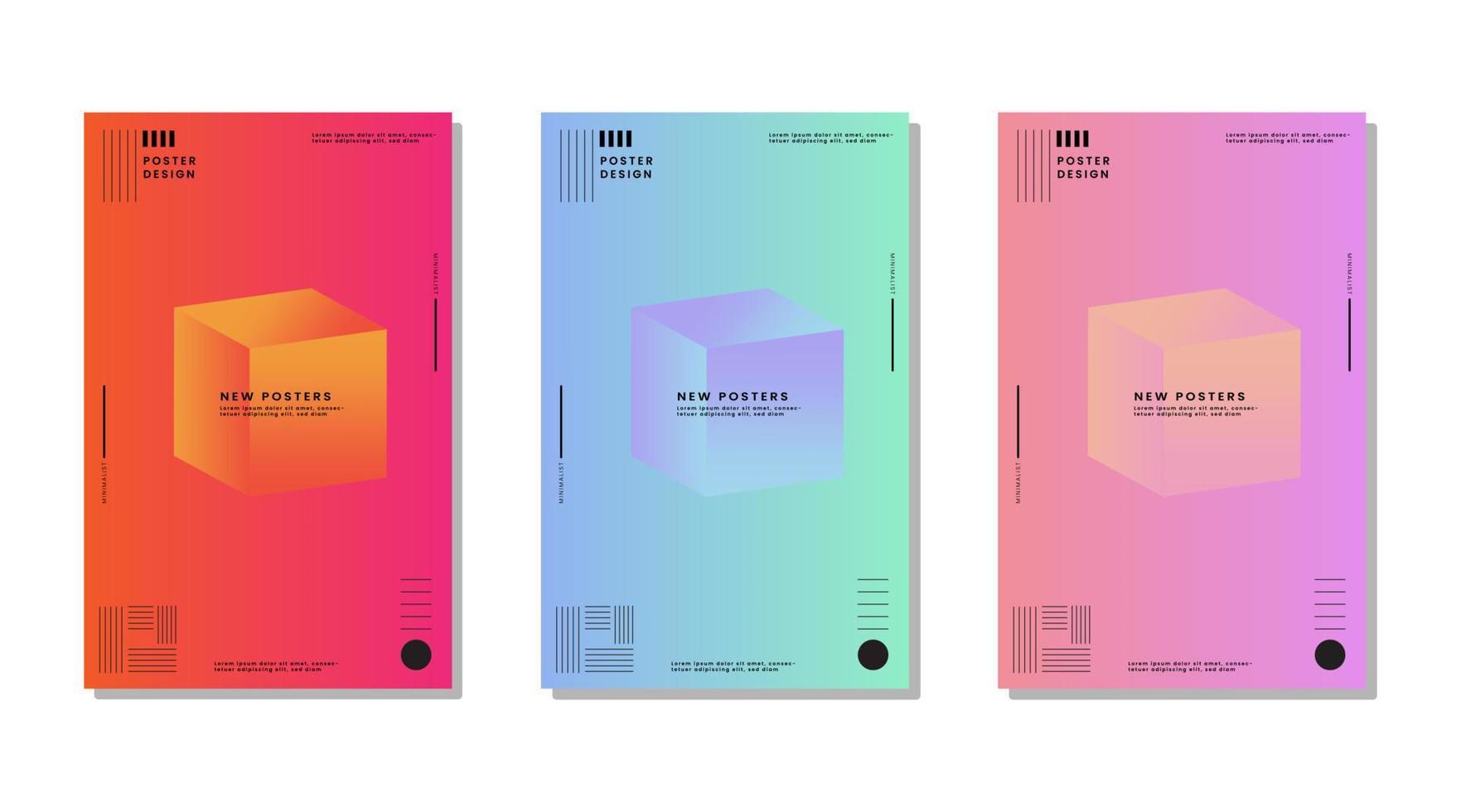 Poster Template Set with gradient Hologram theme and Geometry vector elements.