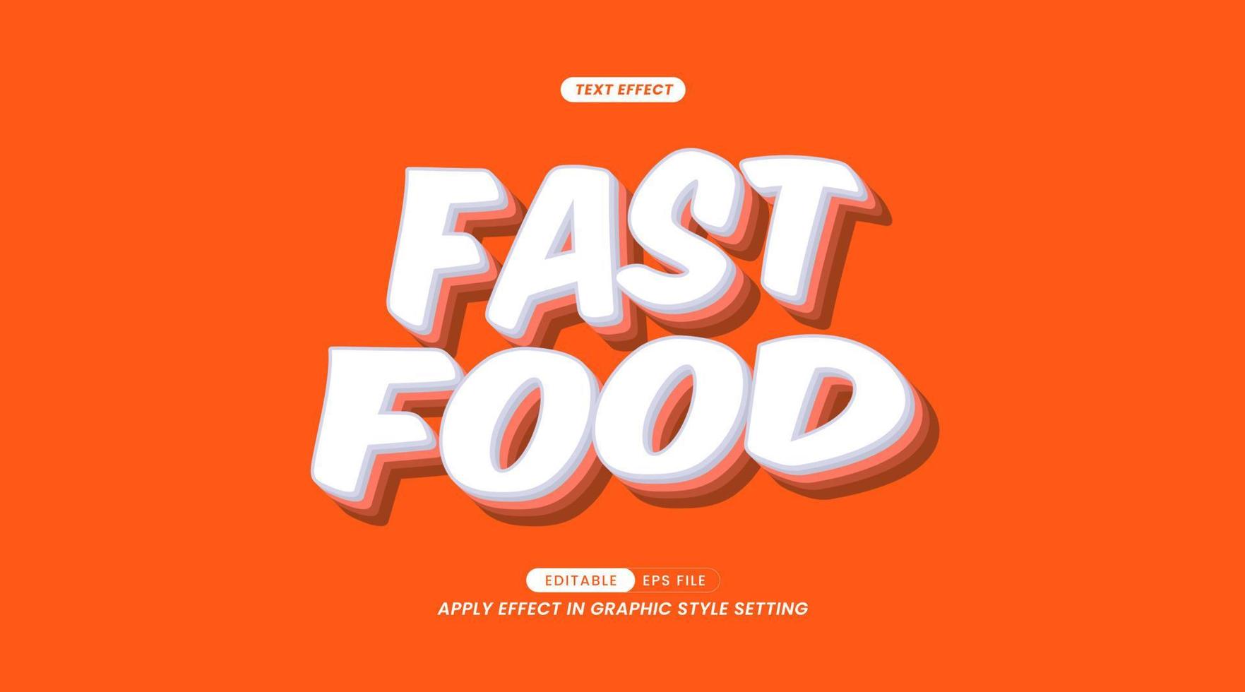 3D Text Effect with Fast Food Word Slogan. Easy to Use and Editable. vector