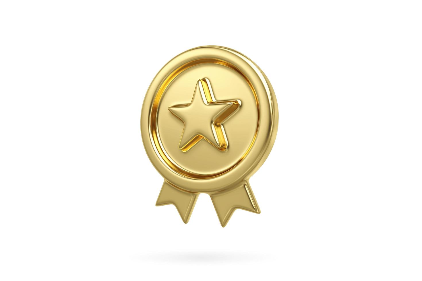Gold metal star icon isolated on white background. Premium quality guarantee label photo