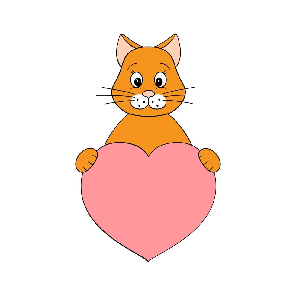 Cute cartoon cat holding a heart in his paws. Valentine's Day greeting card with space for text. Design for invitation, card, flyer, brochure, banner. Little pets in love. A declaration of love vector