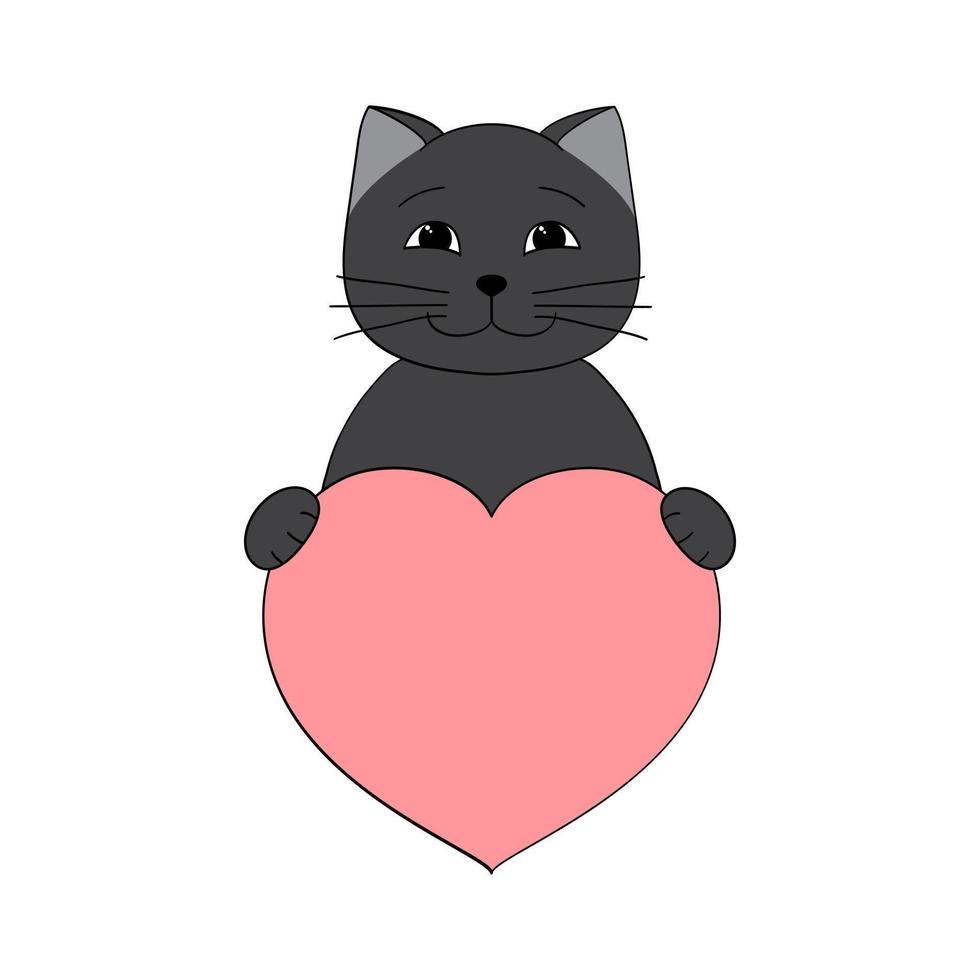 Cute cartoon cat holding a heart in his paws. Valentine's Day greeting card with space for text. Design for invitation, card, flyer, brochure, banner. Little pets in love. A declaration of love vector