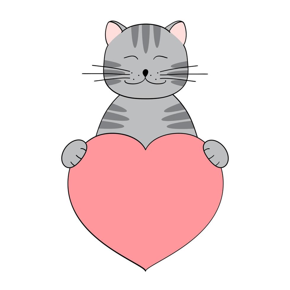 lindo gato de dibujos animados sosteniendo un corazón en sus patas. tarjeta de felicitación del día de san valentín con espacio para texto. diseño para invitación, tarjeta, volante, folleto, pancarta. pequeñas mascotas enamoradas. una declaración de amor vector