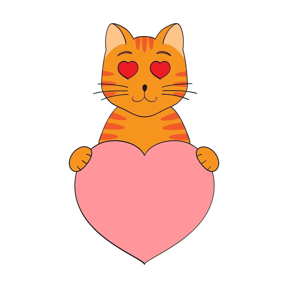 Cute cartoon cat holding a heart in his paws. Valentine's Day greeting card with space for text. Design for invitation, card, flyer, brochure, banner. Little pets in love. A declaration of love vector