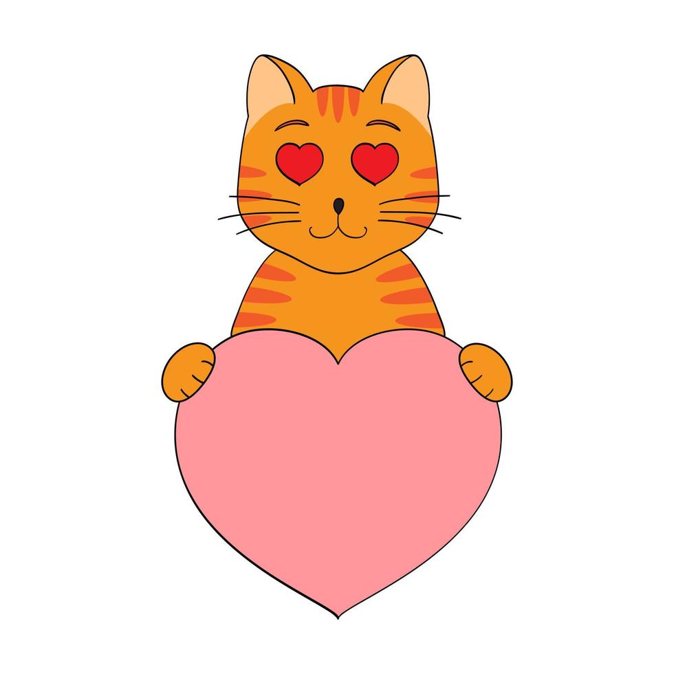 lindo gato de dibujos animados sosteniendo un corazón en sus patas. tarjeta de felicitación del día de san valentín con espacio para texto. diseño para invitación, tarjeta, volante, folleto, pancarta. pequeñas mascotas enamoradas. una declaración de amor vector