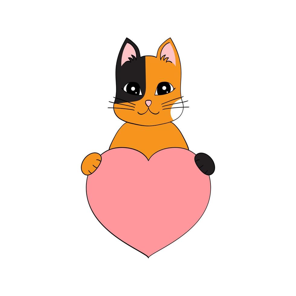 Cute cartoon cat holding a heart in his paws. Valentine's Day greeting card with space for text. Design for invitation, card, flyer, brochure, banner. Little pets in love. A declaration of love vector