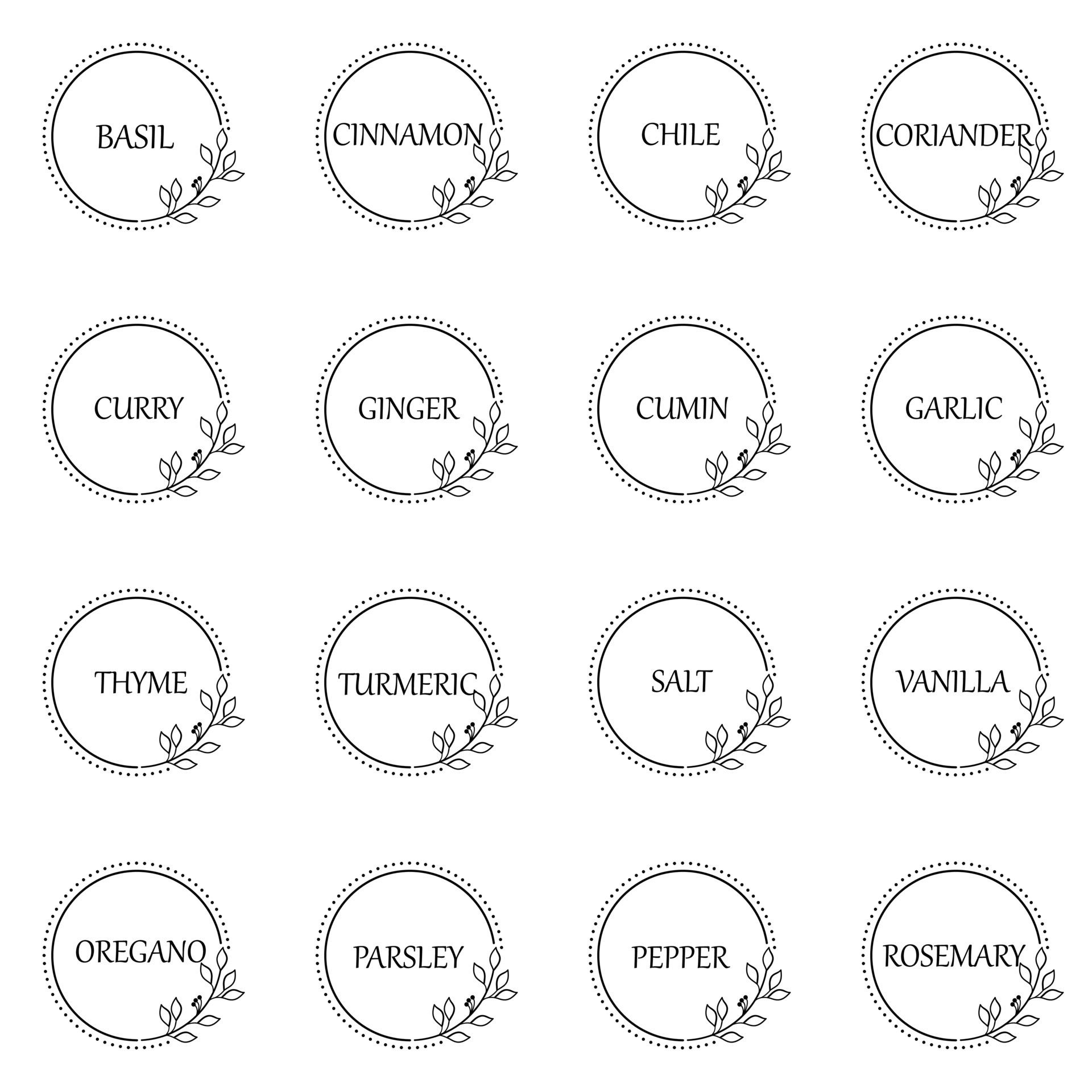 https://static.vecteezy.com/system/resources/previews/017/074/099/original/black-and-white-food-labels-or-stickers-can-be-used-to-label-food-jars-spice-containers-round-botanical-frame-for-each-sticker-vector.jpg