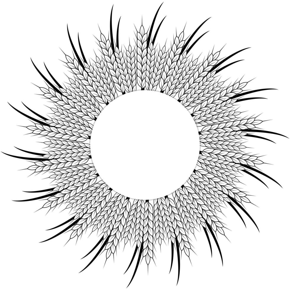 Round spike of wheat frame with space for text. Template for beer, bread packaging design or bakery design. Vector illustration